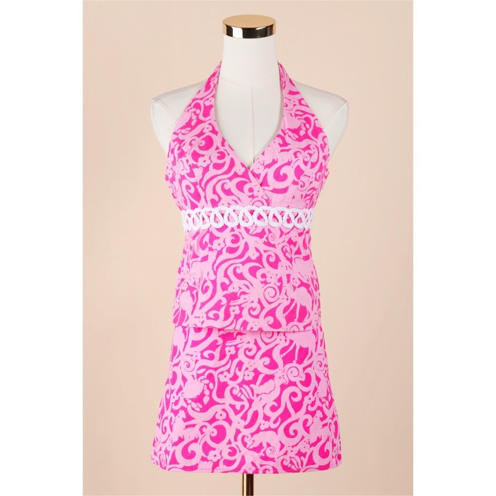 Sz 4 Lilly Pulitzer Princess Pink Halter Top & Wrap Skirt Matching Set GUC